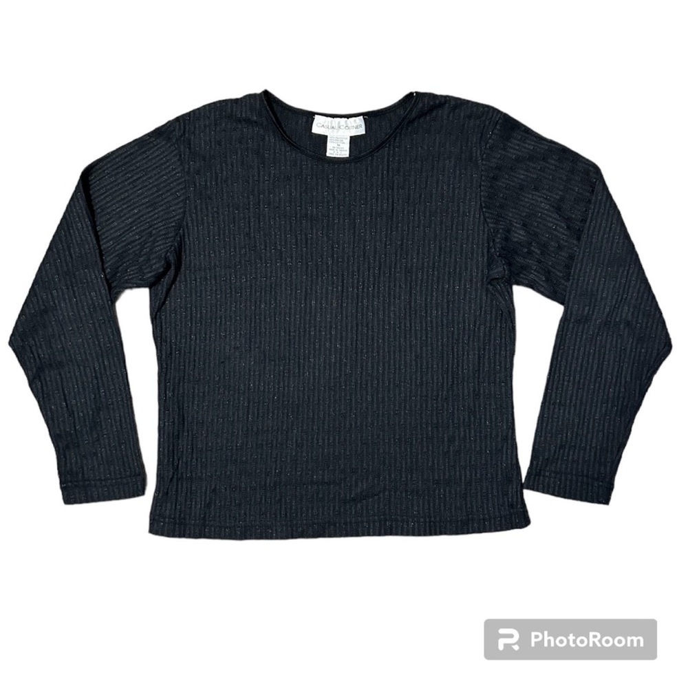 Casual Corner Black Lightweight Ribbed Long Sleeve Top - Women’s Medium